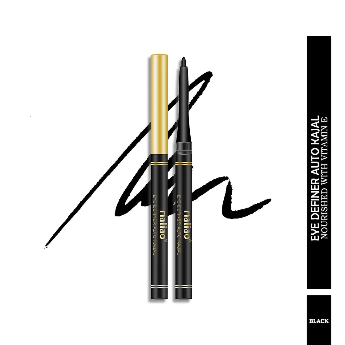 Maliao Eye Definer Auto Kajal - 24HR Waterproof Jet Black, Smudge-Proof Formula