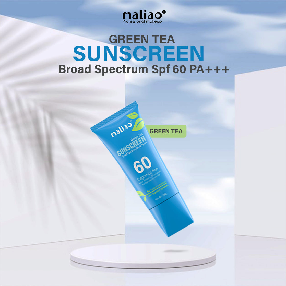 Maliao Green Tea Water Resistant Sunscreen - Broad Spectrum SPF 60 PA+++ 100g