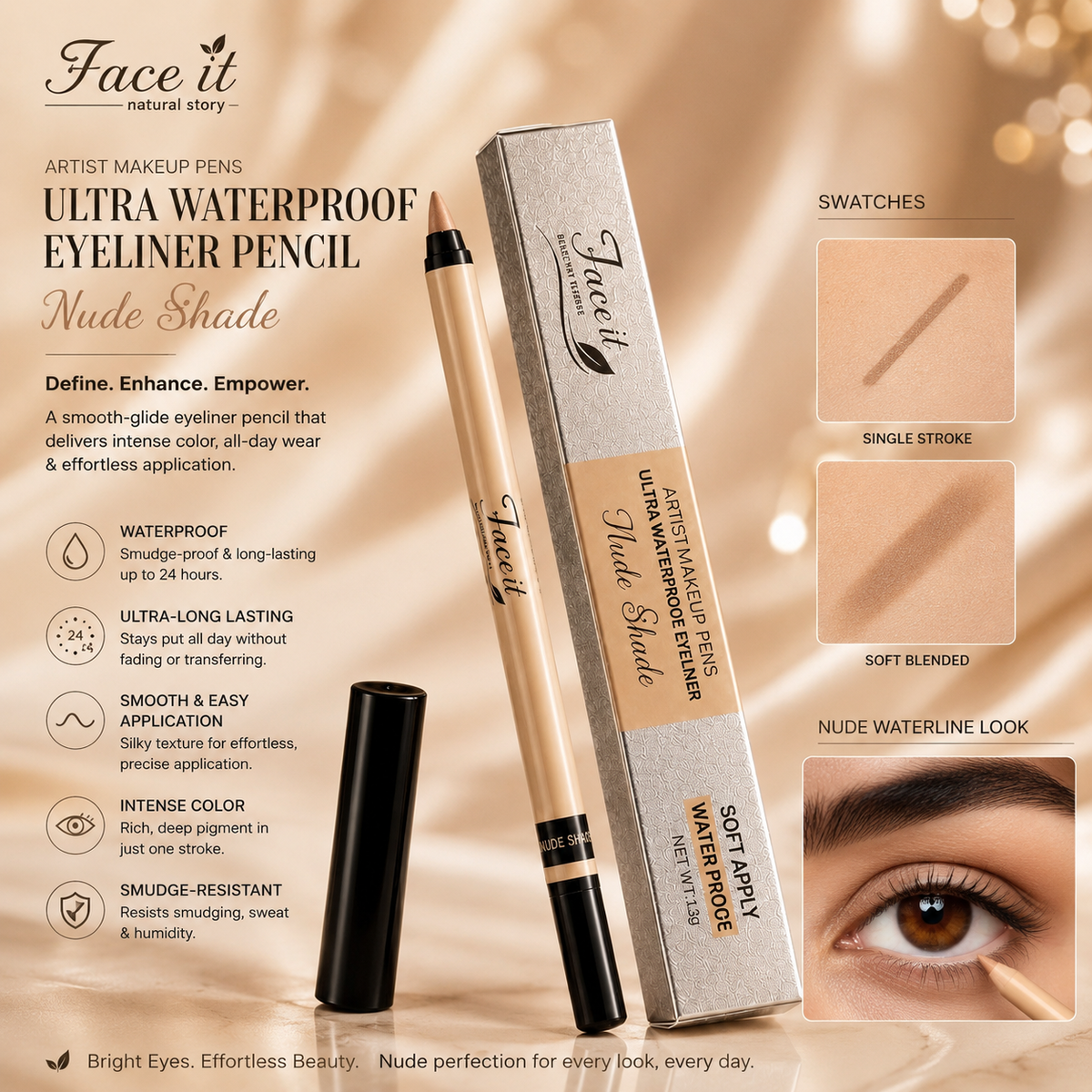 Faceit Nude Gel Eye Pencil | Waterproof | Smudge-Proof | Longlasting