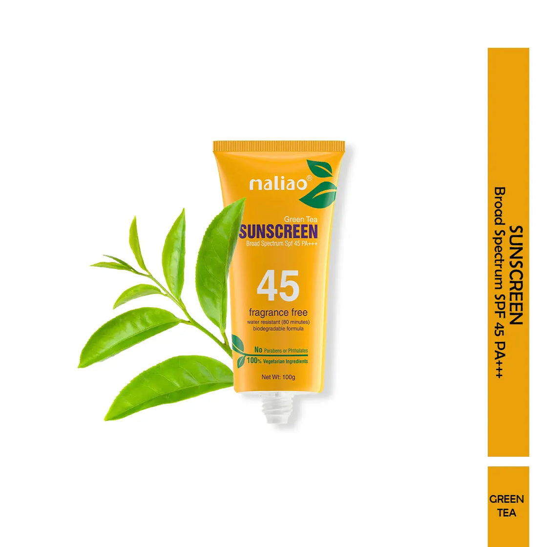 Maliao Green Tea SPF 45PA+++ Water-Resistant Sunscreen - UV Protection for Skin Care