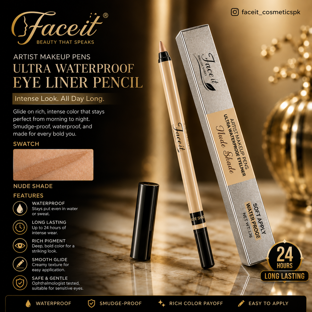 Faceit Nude Gel Eye Pencil | Waterproof | Smudge-Proof | Longlasting