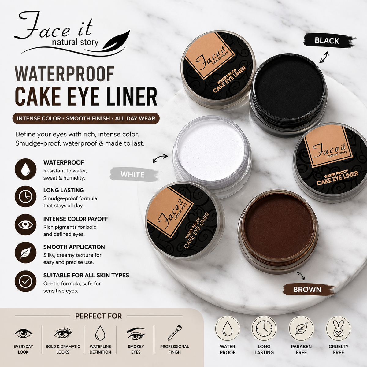 Faceit High Quality Waterproof & Longlasting Cake Eyeliner
