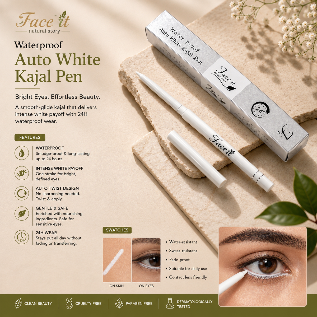 Faceit White Gel Eye Pencil | Waterproof | Smudge-Proof