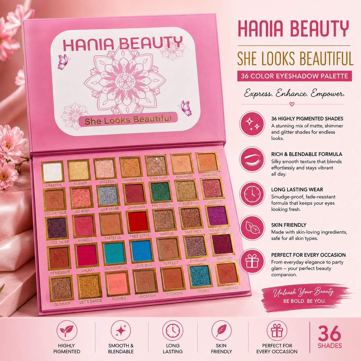 Hania Beauty 35 Color High Pigmented Eyeshadow Palette